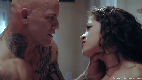 Sexy brunette gets a hard dick