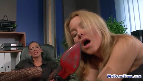 Sexy blonde fucked hardcore with a cum