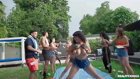 Sexy young chick has a huge cock in her mouth