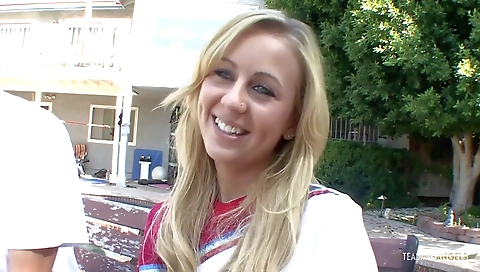 Blonde slut takes a huge cock in her pussy